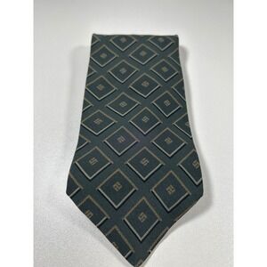 Giorgio Armani Cravatte Mens Silk Tie Grey Tan Geometric Diamond Pattern Italy